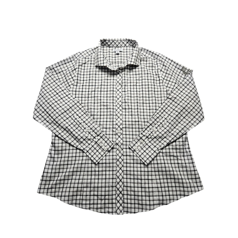 Red House Womens XXL Black White Plaid Non-Iron Button Down Shirt Atlas Logo